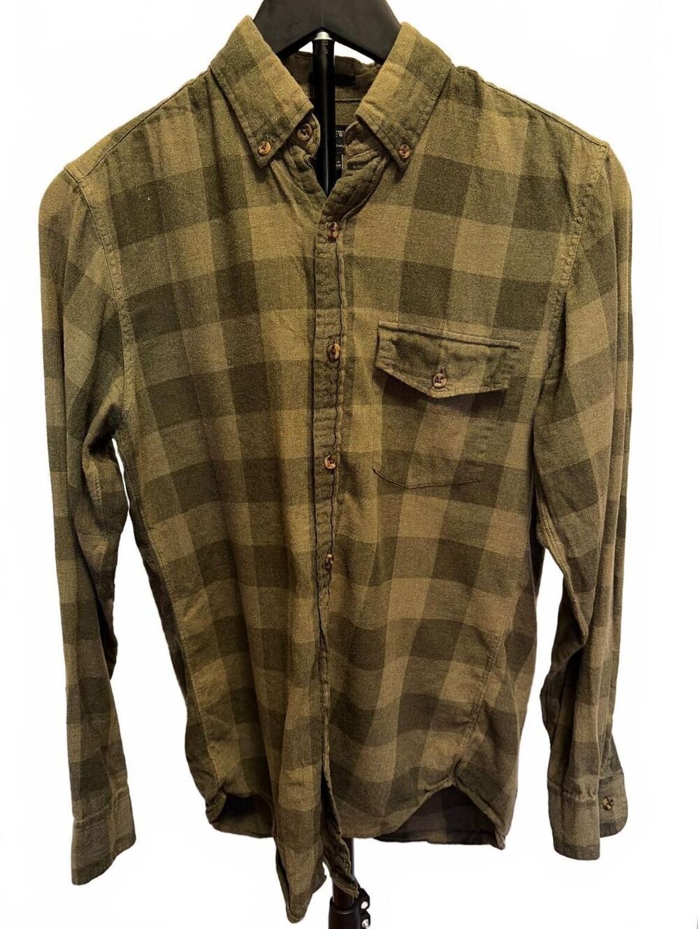 J.Crew Men's XS Olive Brown Plaid Brushed Twill Shirt Slim Cabincore Heritage